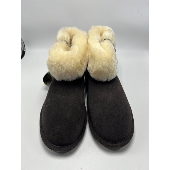 New! Bearpaw Abby Youth Chocolate Boots Size 5 M With Faux Fur Collar & Adjustab - Picture 3 of 9